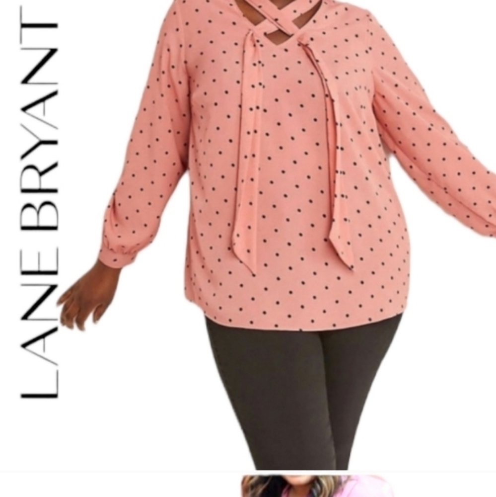 Lane BRYANT Career black button down BLOUSE NECK TIE SCARF RIBBON BOW sz 22W 24W